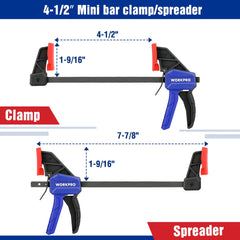 WORKPRO 4-Piece Bar Clamp Set Woodworking Work Bar F Clamp Clip Set 4.5-inch & 6-inch DIY Carpentry Hand Tool Gadget
