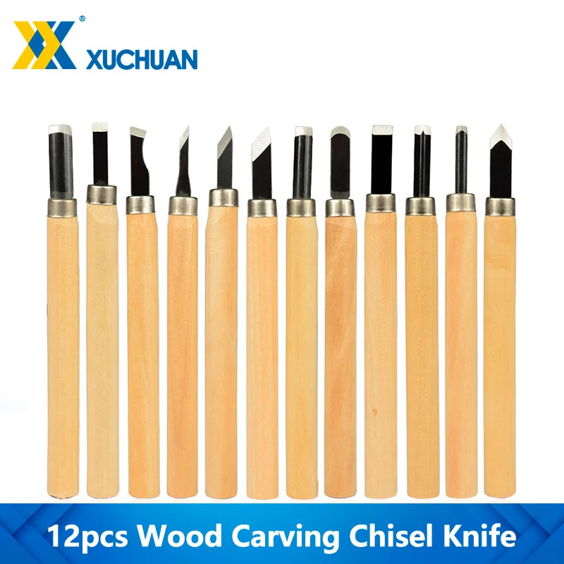 Wood Carving Chisel Knife Set 12pcs Woodworkers Gouges Hand Tool Engraving Cutter
