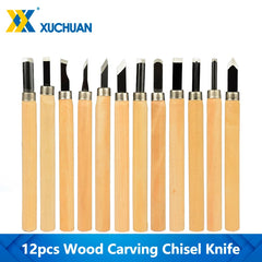 Wood Carving Chisel Knife Set 12pcs Woodworkers Gouges Hand Tool Engraving Cutter