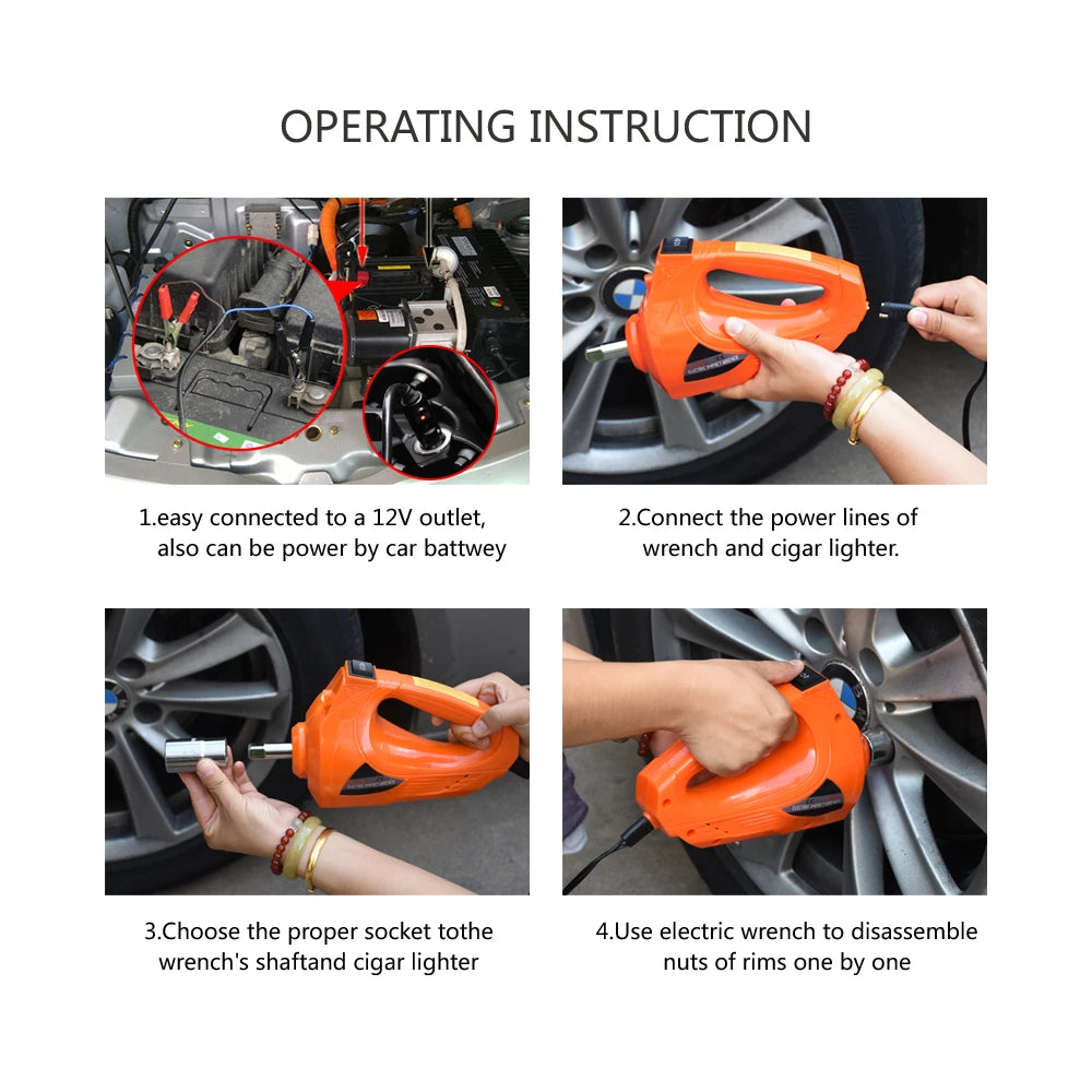 Electric Wrench 1/2 Inch 480N 12V Impact Wrench For Remooving Car Tire Auto Tyre Demount Tools Automotive Repair Tool QZ008