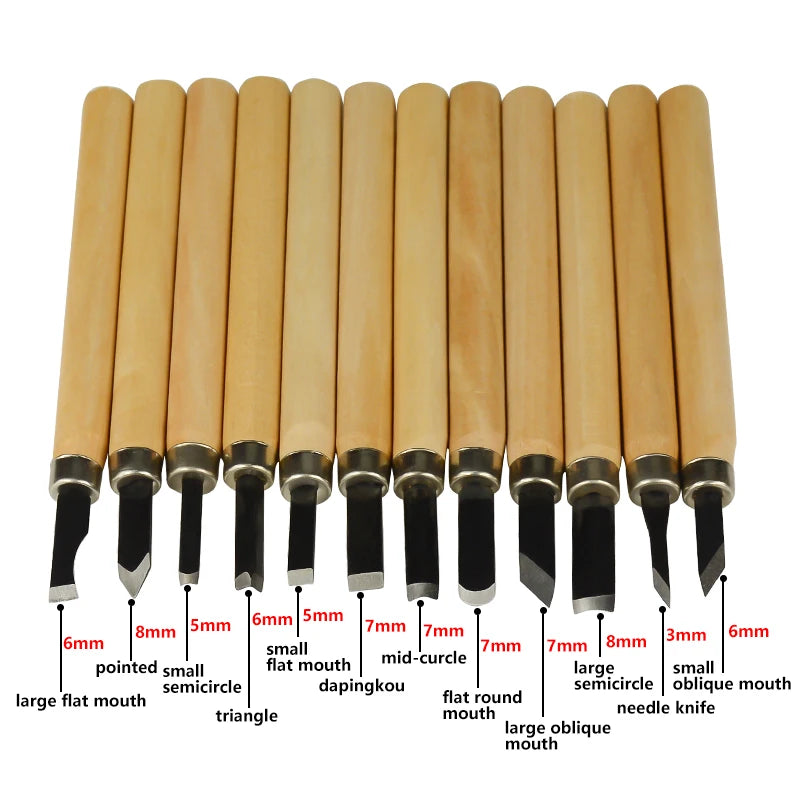 Wood Carving Chisel Knife Set 12pcs Woodworkers Gouges Hand Tool Engraving Cutter