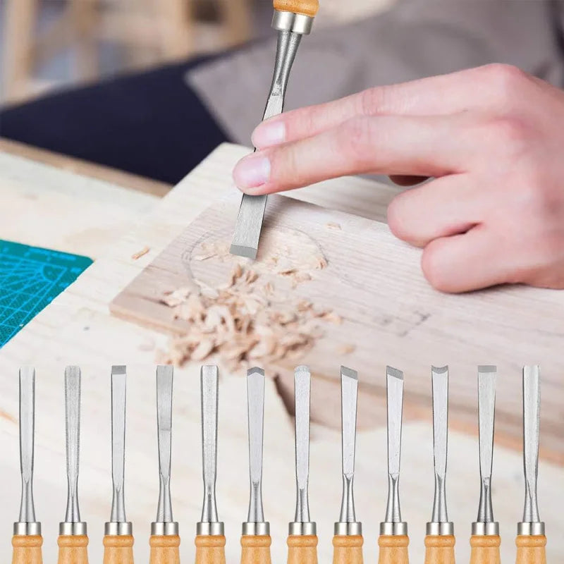12 PCS Wood Carving Chisel Set Hand Tool Professional Woodworking Gouges Steel Consruction An Carpentry Tools for Woodworking
