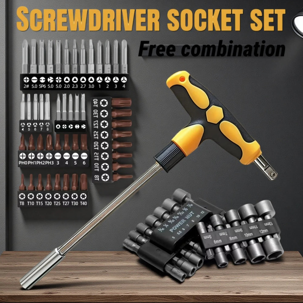 Screwdriver Set with T-shape Cross and Straight Slot Hexagon and Plum-shaped Heads for DIY Lovers Maintenance