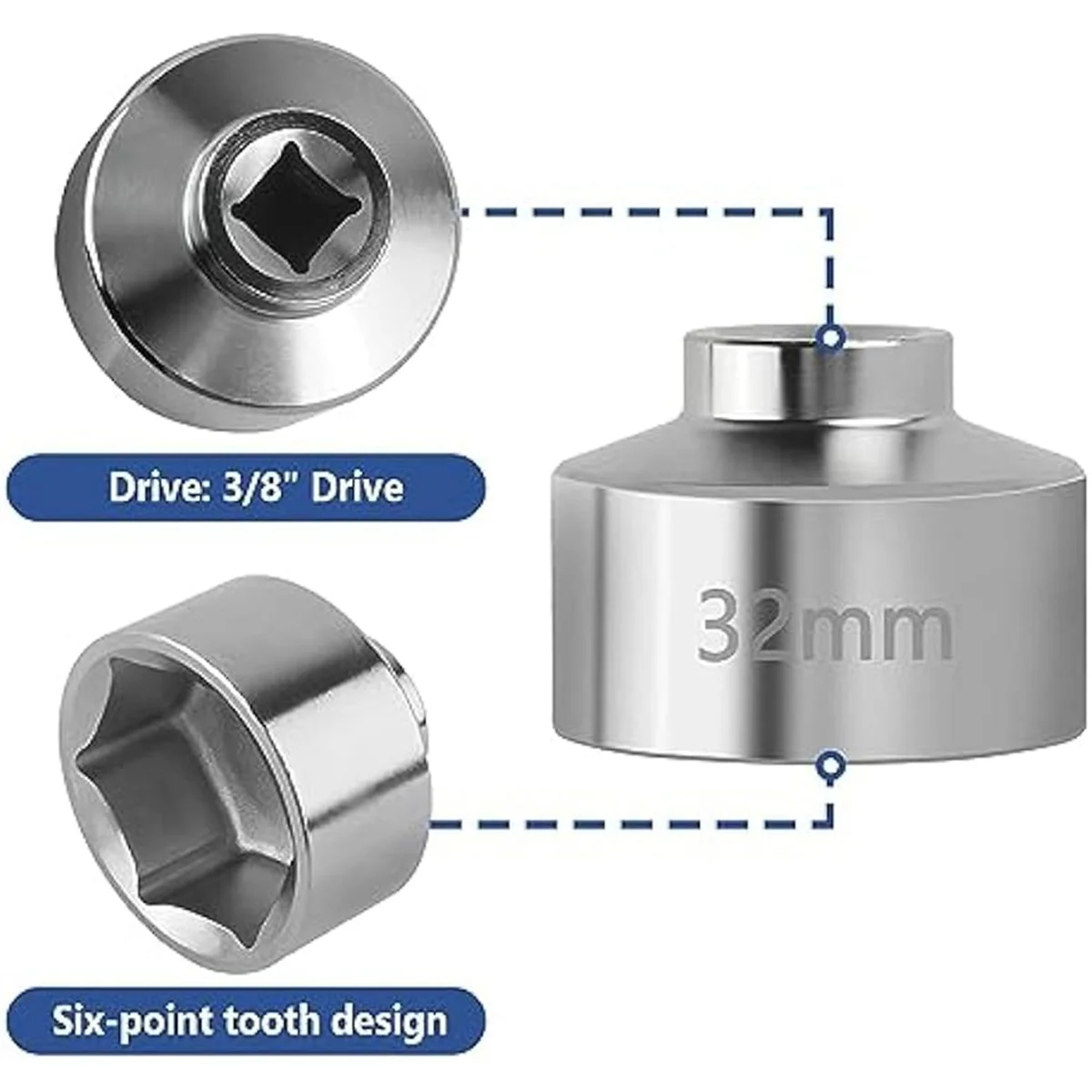 Trendy! 32mm Socket-Oil Filter Wrench Tool,Steel Quickly Oil Filter Removal Tool,3/8Inch Drive Oil Filter Socket Tool