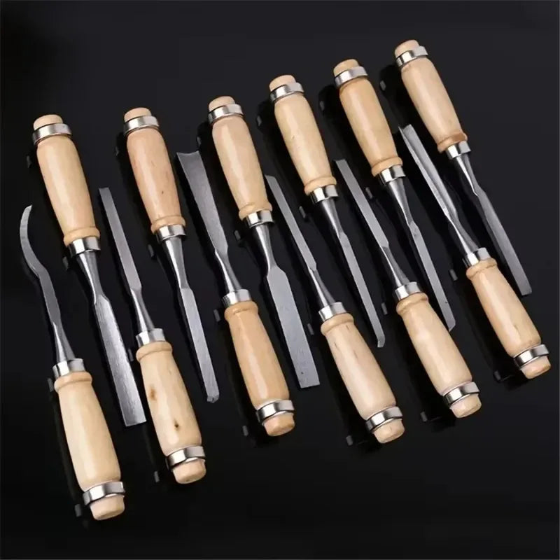 12PCS Wood Carving Hand Chisel Woodworking Lathe Gouges Tools Woodcarving Tools Set Carved Chisel Carving Knife Set