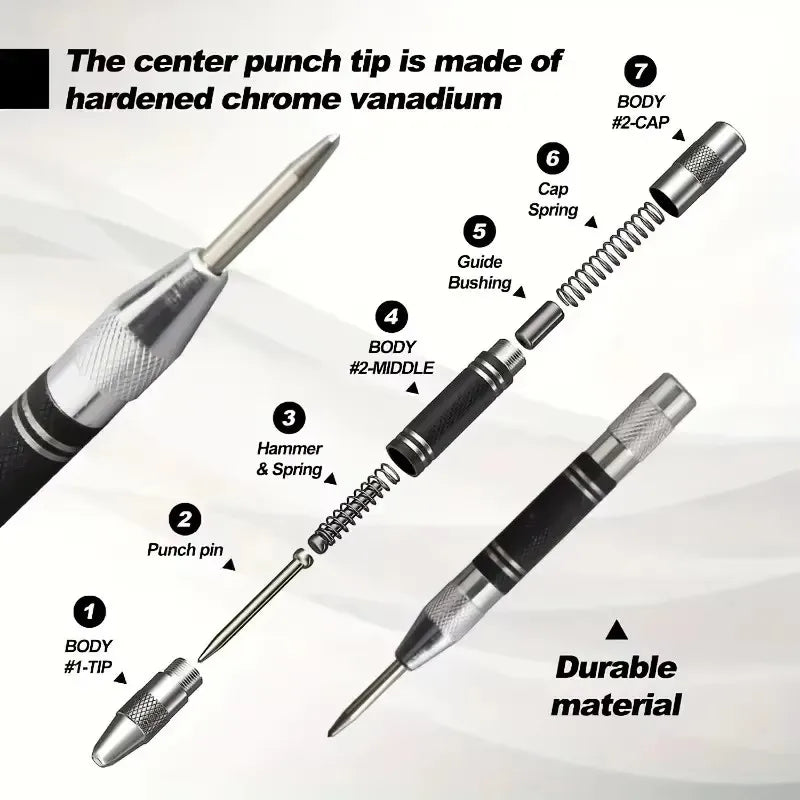Automatic Centre Punch General Woodworking Metal Drill Adjustable Spring Loaded Automatic Punch Hand Tools for Metal Wood Glass