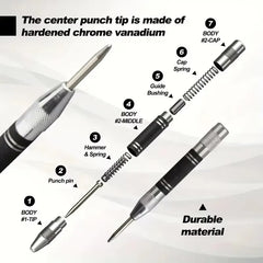 Automatic Centre Punch General Woodworking Metal Drill Adjustable Spring Loaded Automatic Punch Hand Tools for Metal Wood Glass