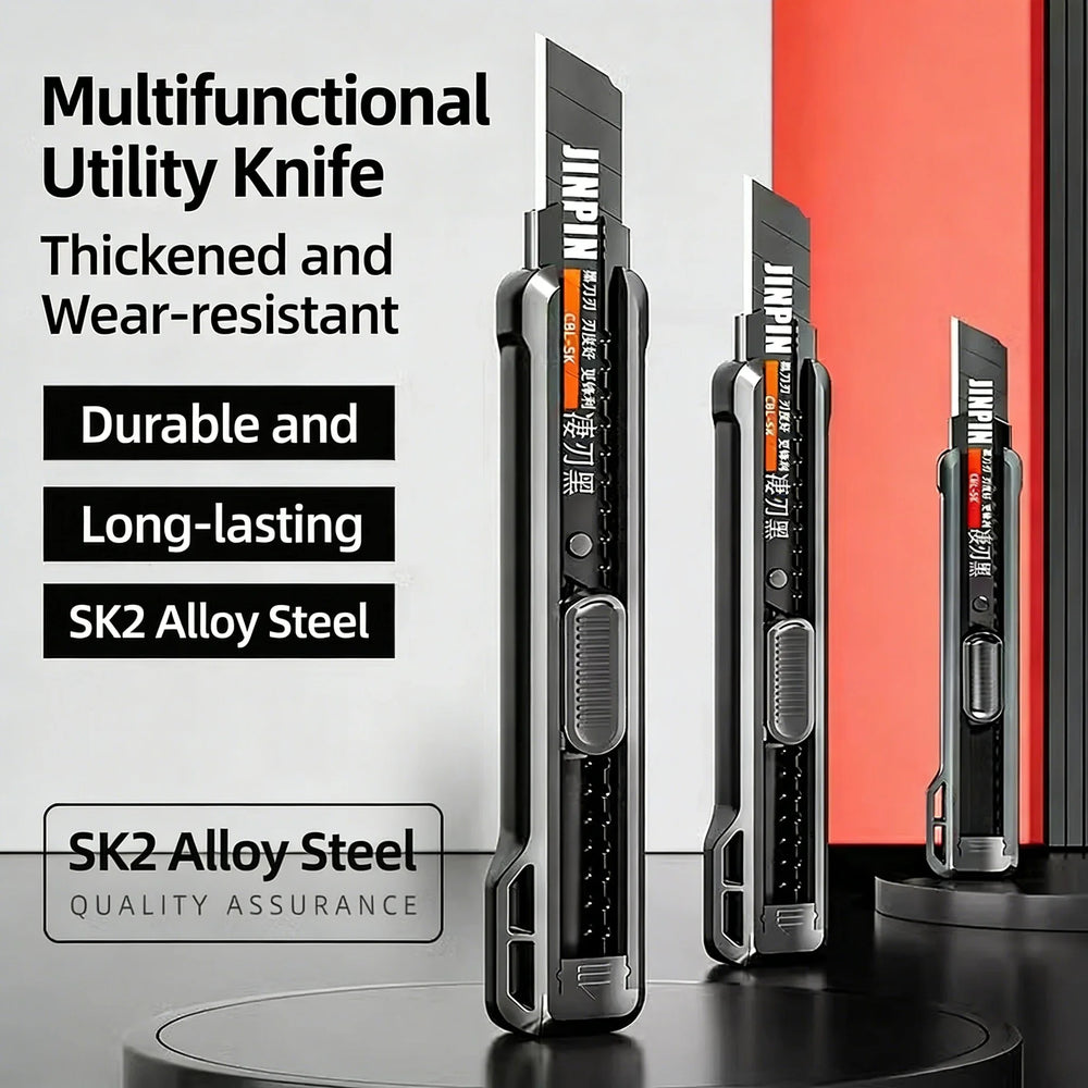 Heavy-Duty Black Blade Utility Knife | Multi-Purpose Cutter for Unboxing & Crafts | Thickened Office & Home Tool