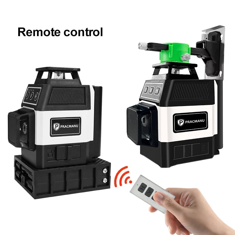 Pracmanu Mini Laser Level 12 Lines 3D level Self-Leveling 360° Horizontal and Vertical Cross Green Laser Beam Lines