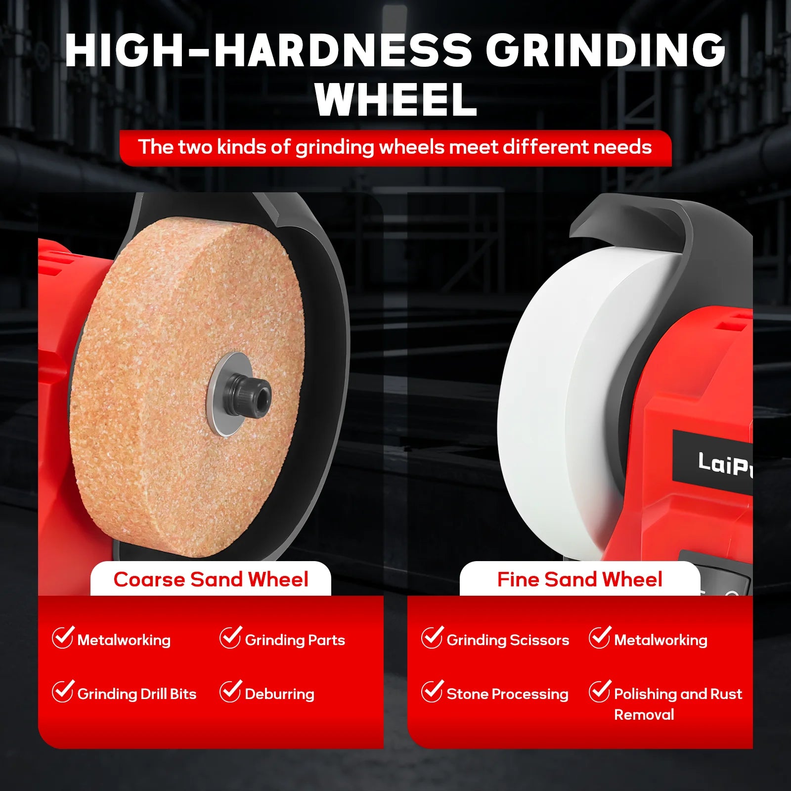 Cordless Bench Grinder 5500RPM Dual Wheel Grinder Metal Stone Knife Polishing Grinding Sharpening Tool For Milwaukee 18V Battery