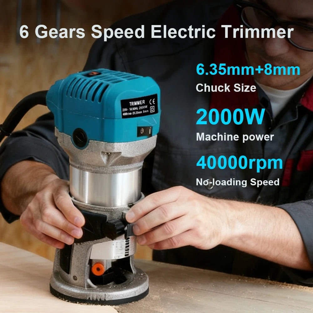 Wood Router 800W/2000W Electric Trimmer Woodworking Milling Machine Electric Hand Trimmer Wood Edge Router Tool Home Diy