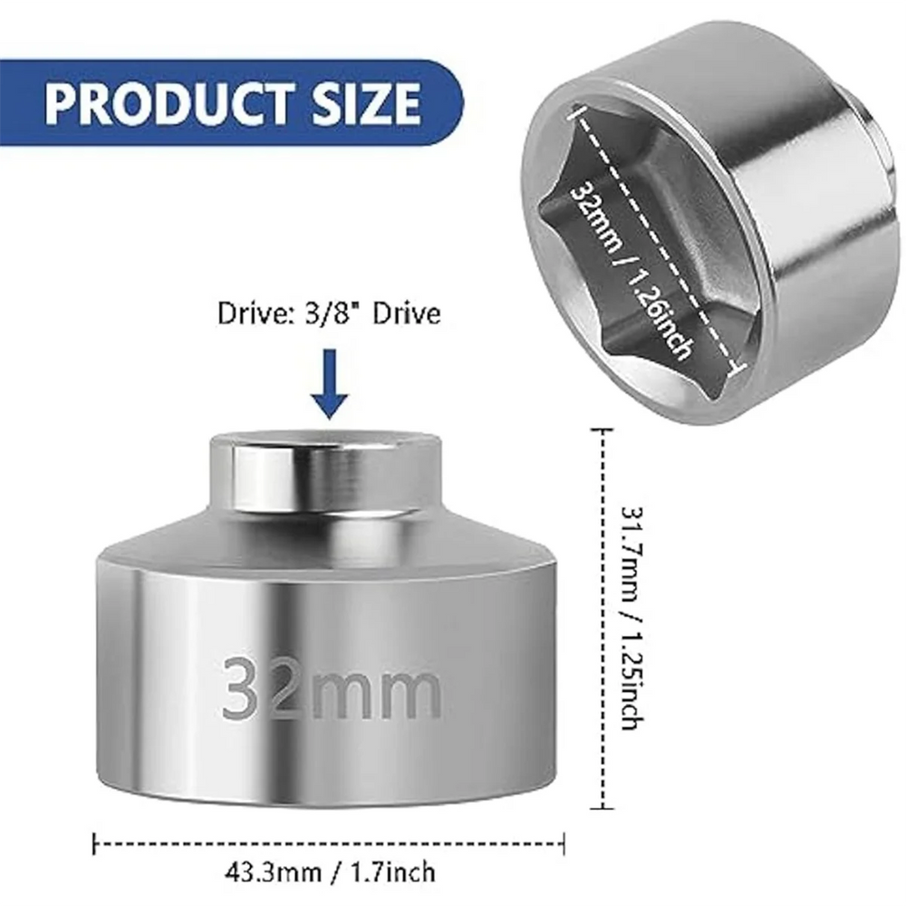 Trendy! 32mm Socket-Oil Filter Wrench Tool,Steel Quickly Oil Filter Removal Tool,3/8Inch Drive Oil Filter Socket Tool