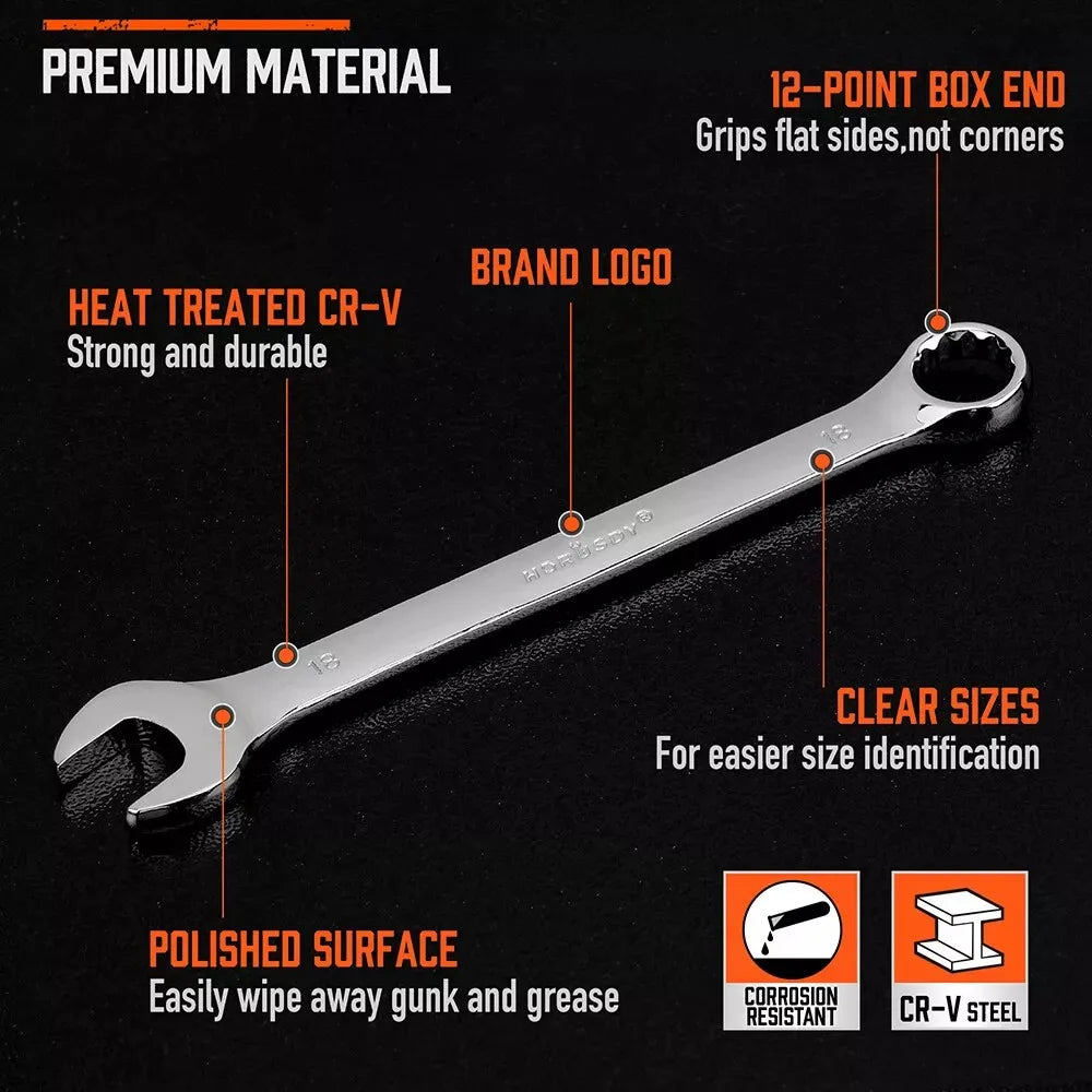 HORUSDY 12Pcs Metric Spanner Set, Ring Open Ended Spanners CRV Steel with Rack, 8-19mm