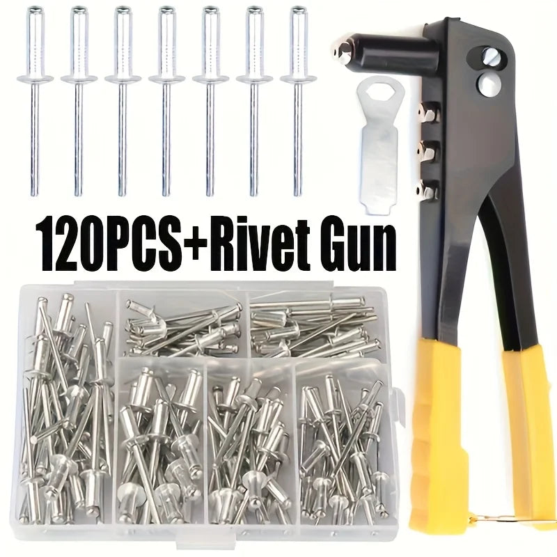 Heavy Duty Riveter Set Pop Rivet Gun with 120 Nails Blind Rivets Assortment Kit Hand Tools Rivet Nut Tool for DIY Projects