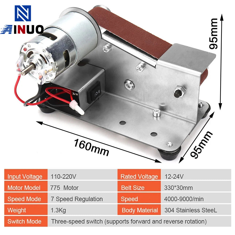 110/220V Mini Electric Belt Sander DIY Polishing Grinding Machine Multifunctional Grinder Cutter Edges Sharpener 10PCS Belt