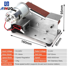 110/220V Mini Electric Belt Sander DIY Polishing Grinding Machine Multifunctional Grinder Cutter Edges Sharpener 10PCS Belt