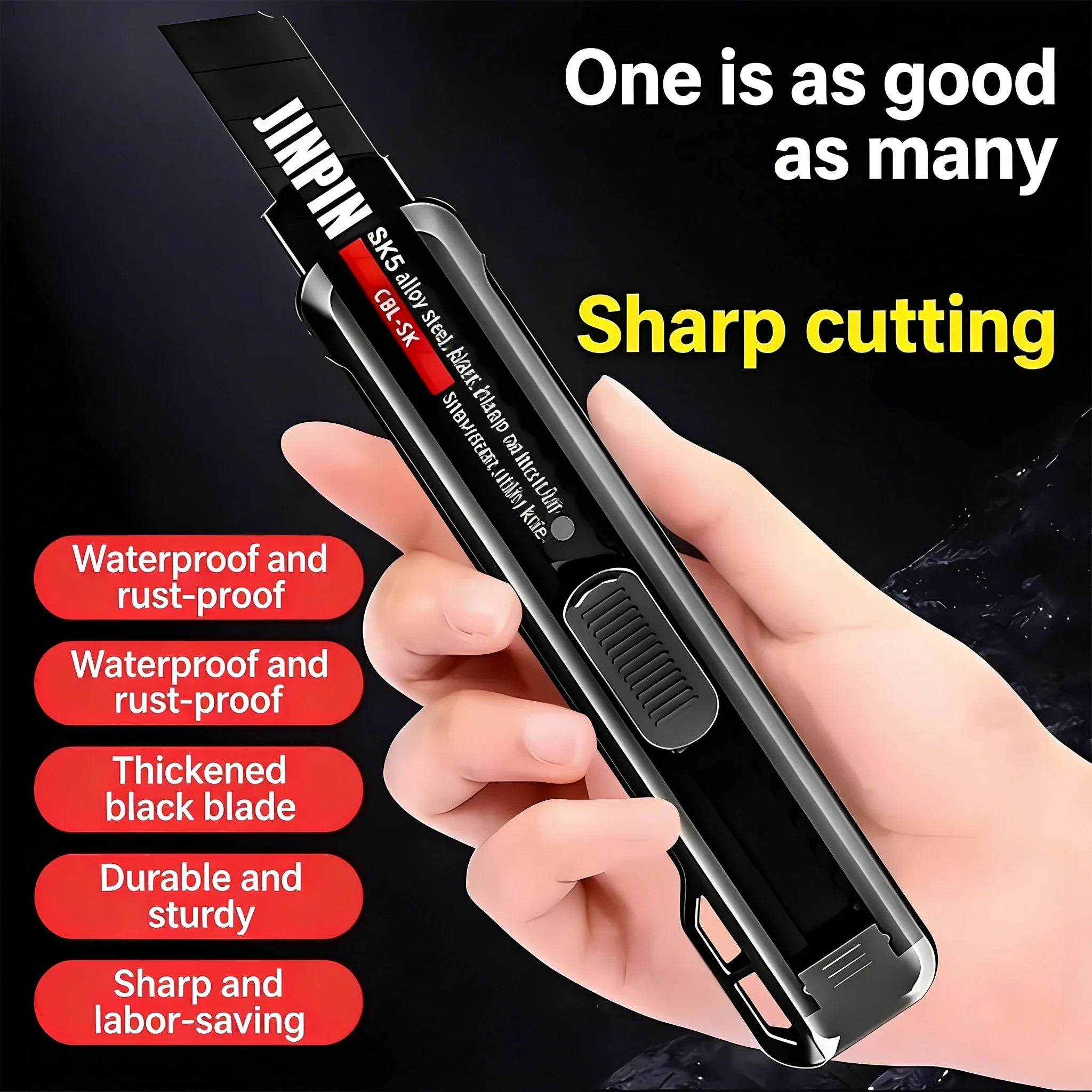 Heavy-Duty Black Blade Utility Knife | Multi-Purpose Cutter for Unboxing & Crafts | Thickened Office & Home Tool