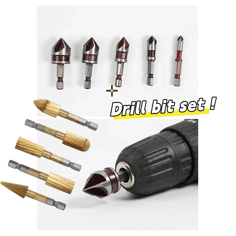 Metal Drills Five Blade Chamfering Machine Hexagonal Handle Drill Bit Woodworking Drilling Special Drill Bit Tool Parts Bit Set