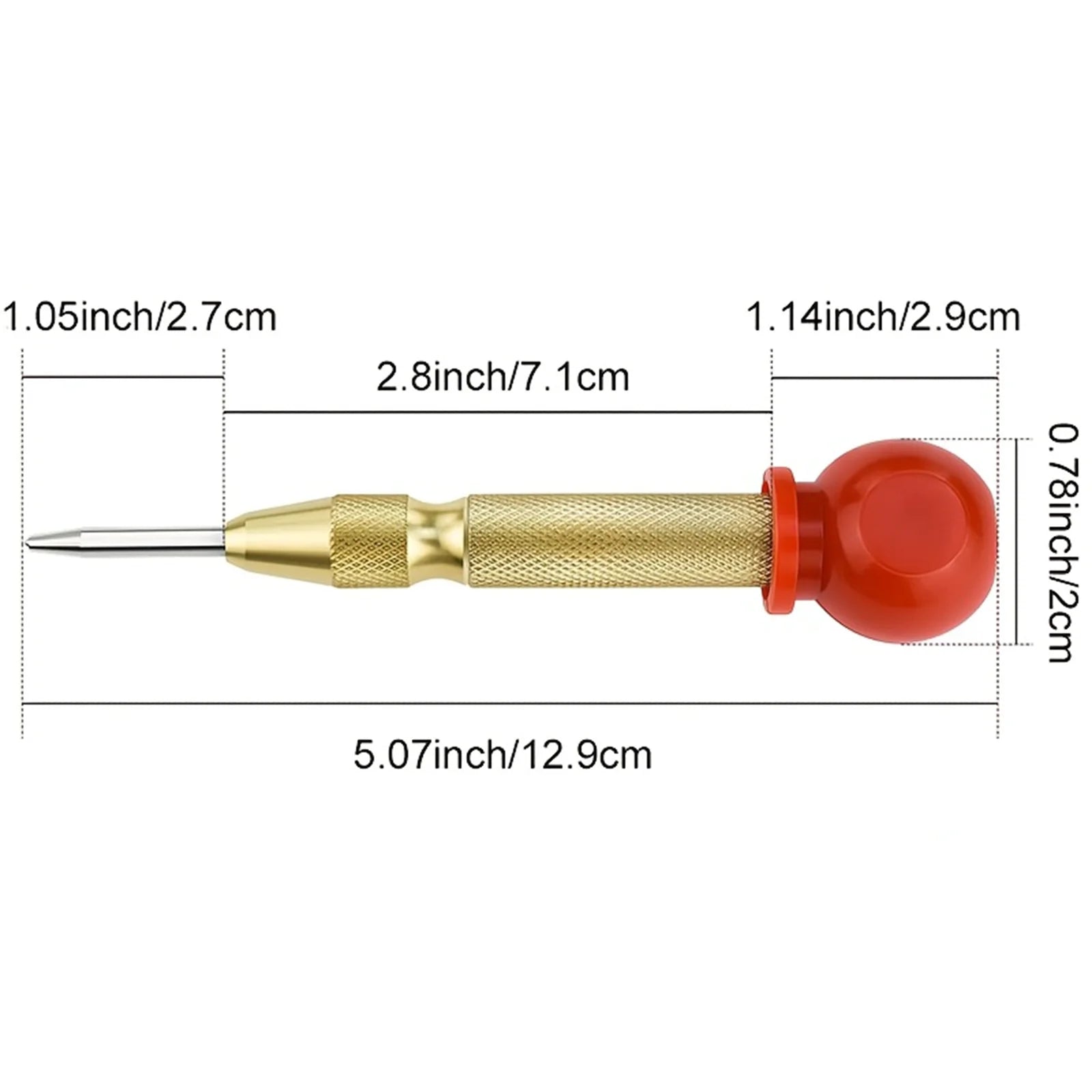 5inch Automatic Center Center Punch with Spring & Cushion Cap for Metal, Wood, Glass, Plastic - Golden Hand Tool