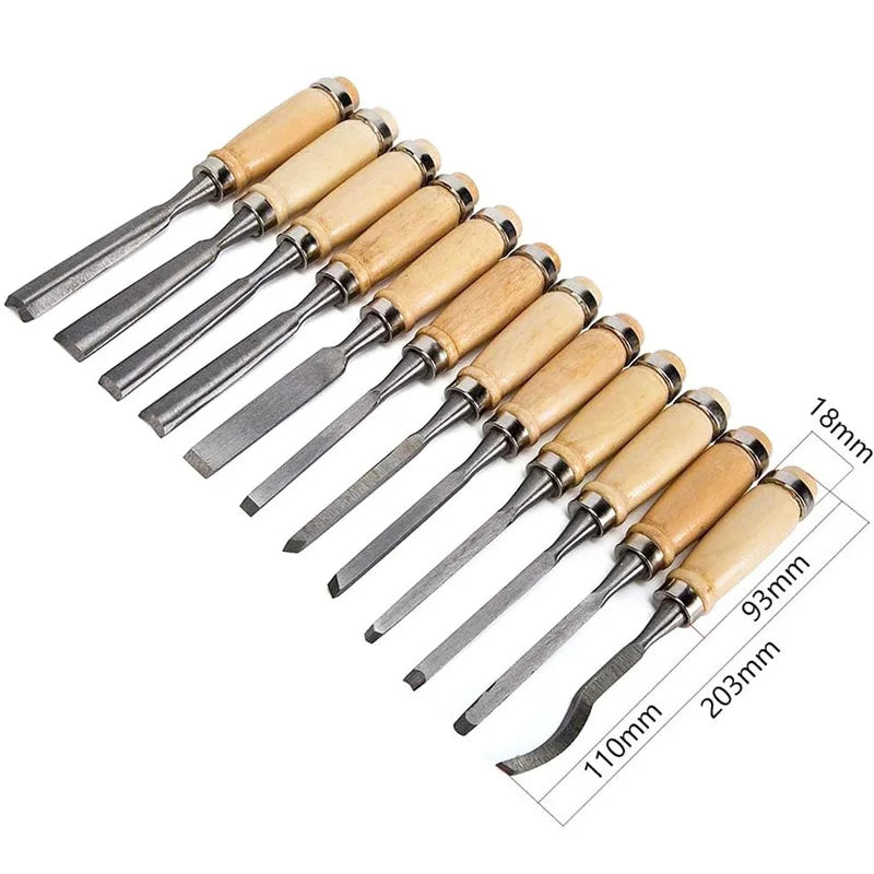 12 PCS Wood Carving Chisel Set Hand Tool Professional Woodworking Gouges Steel Consruction An Carpentry Tools for Woodworking