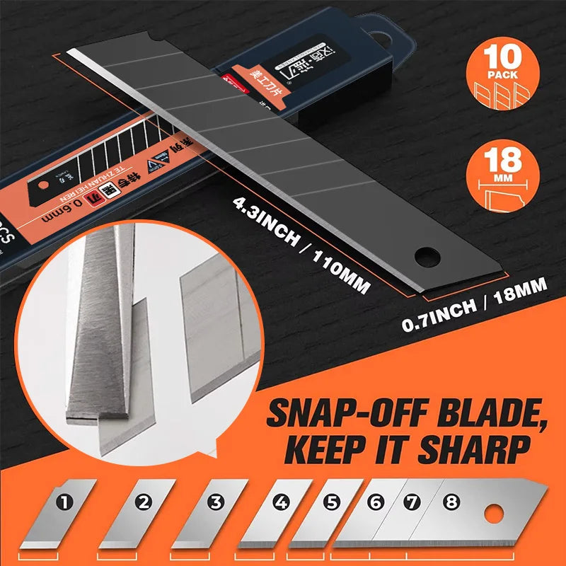 3 Pack Utility Knife Box Cutter Retractable, Compact Box Knife for Cartons, Cardboard and Boxes, with 10 Piece 18mm Wider