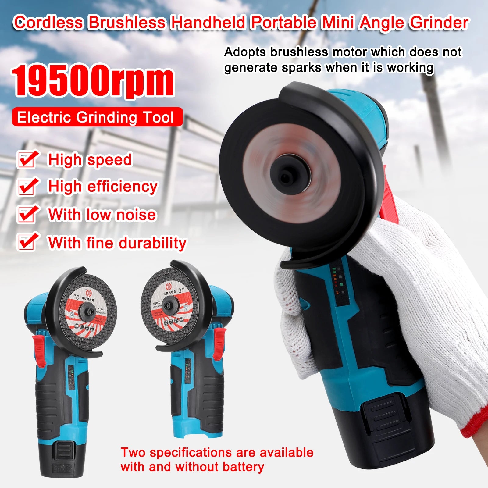 19500rpm Electric Grinding Tool Multifunctional  Grinder Handheld Cutter for Cutting Polishing Ceramic Tile Wood Stone Steel
