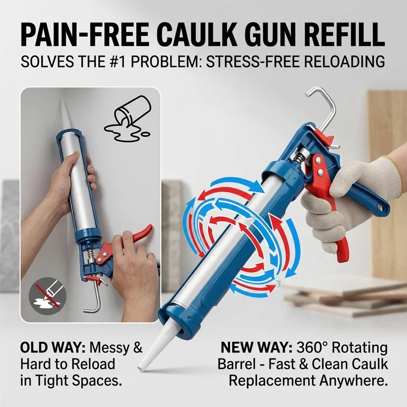 9 Inch 360° Rotating Multi-function Manual Caulking Gun Silicone Sealant Gun for Doors Windows Home Daily Hand Tools