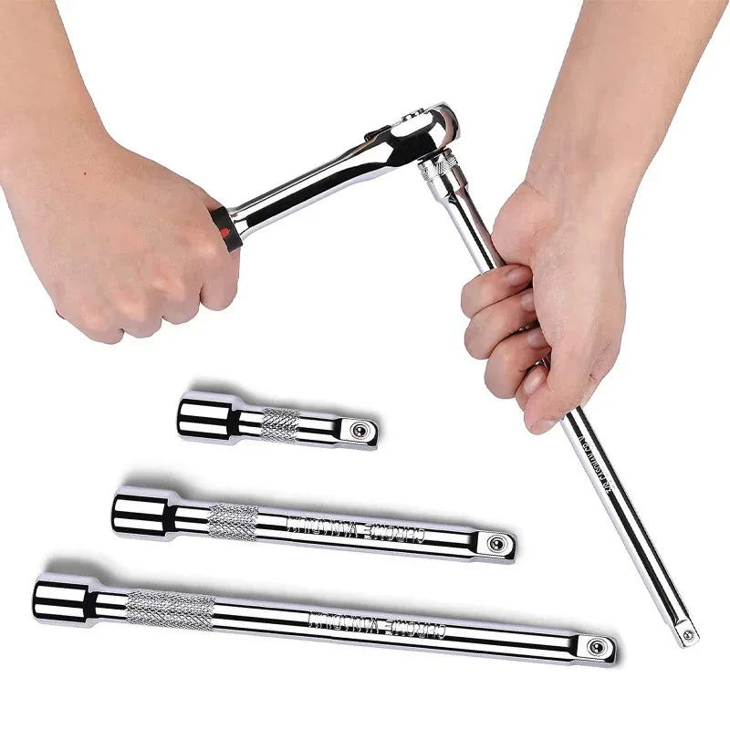 Socket Ratchet Wrench Extension Bar 1/4" 3/8" 1/2" 50/75/100/125/150/250mm Long Bar Steering Sleeve Connecting Rod Accessories