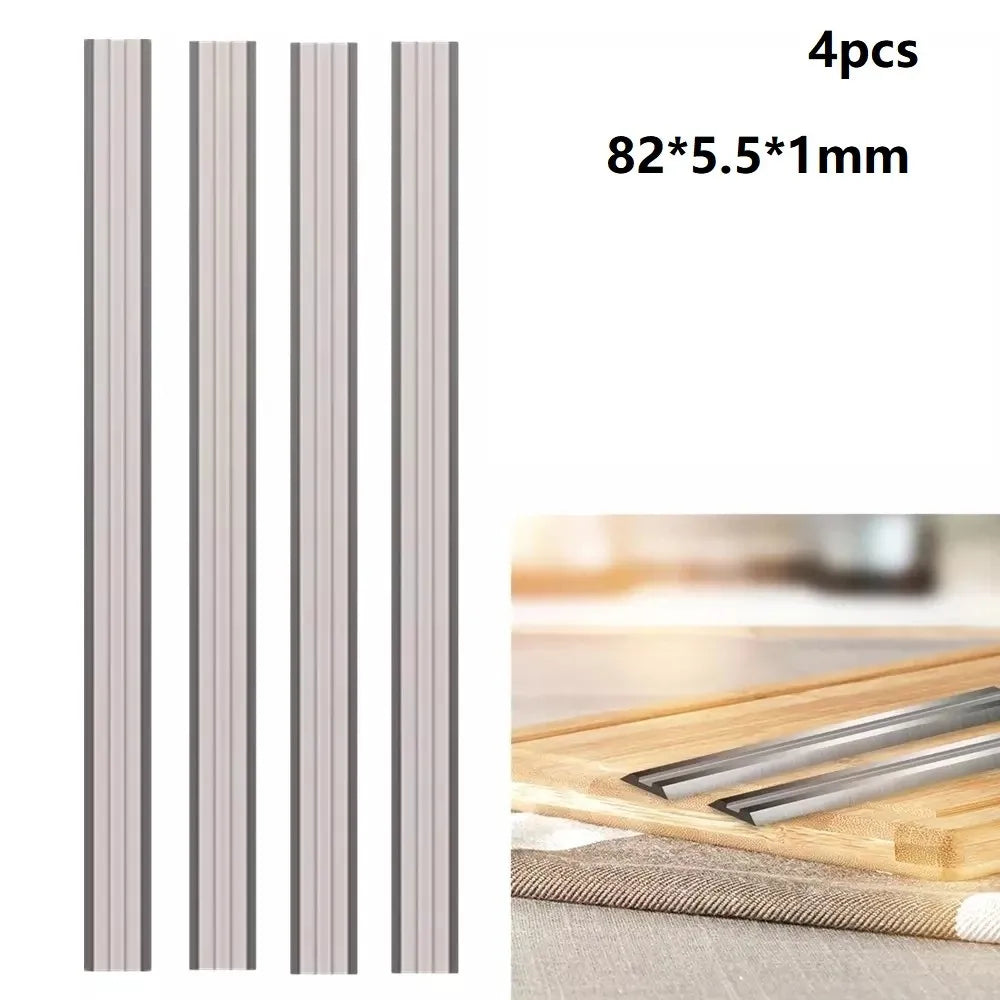 4pcs 82mm Electric Planer Blades HSS Reversible Wood Planer Blade Soft Hard Woods Ply-wood Board Woodworking Machinery Parts