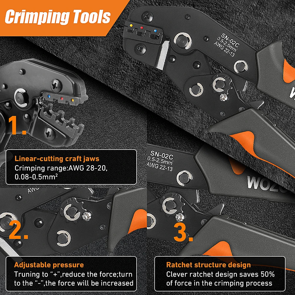Wire Stripper Wire Terminals Crimping Tool Kit,  AWG22-13/0.5-2.5mm² Ratcheting Crimper Tool for Insulated Wire Connectors