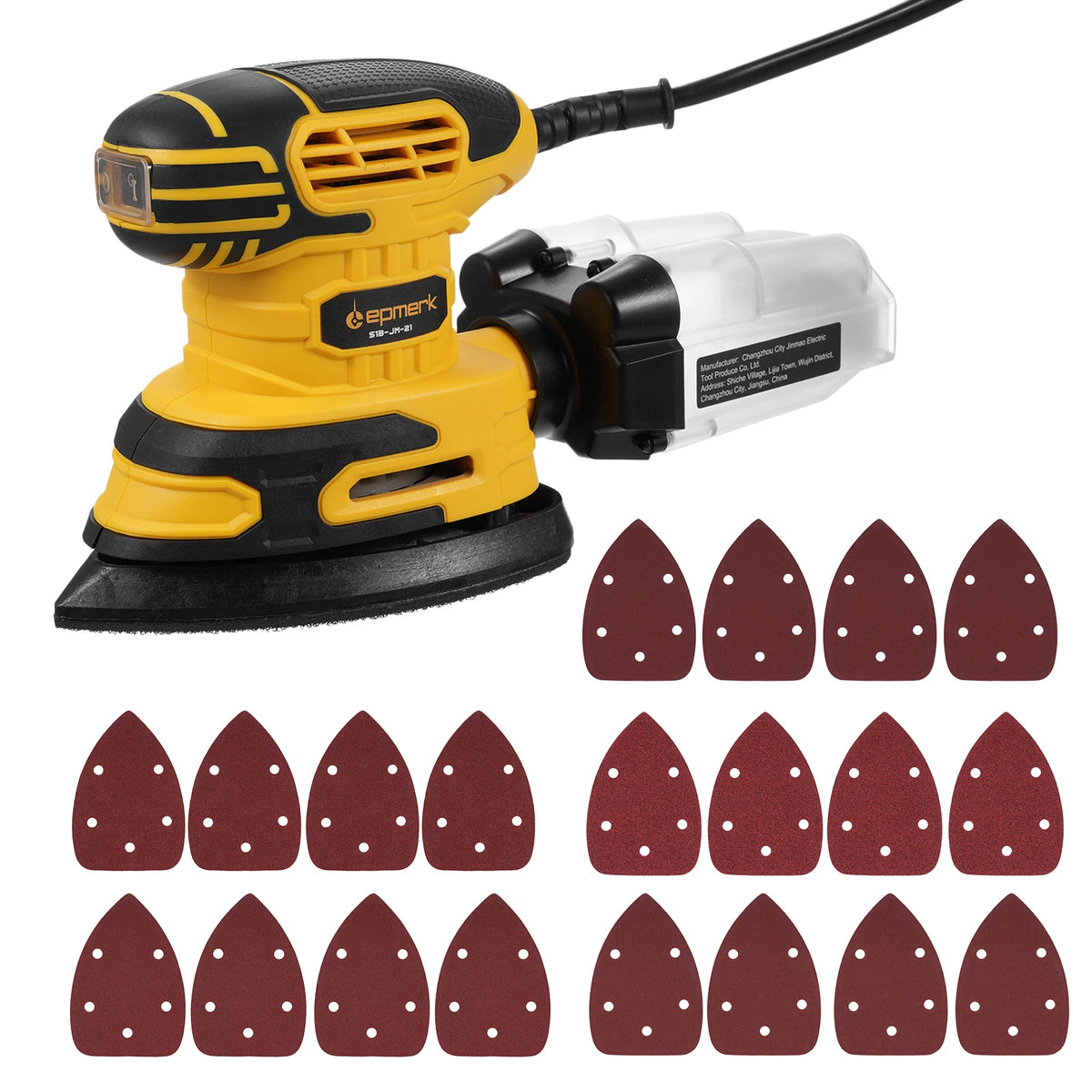 Detail Sander 13,000 OPM Compact Electric Sander with Dust Collector 220W 1.6Amp Power Sander with 20PCS Sanderpapers  for Wood