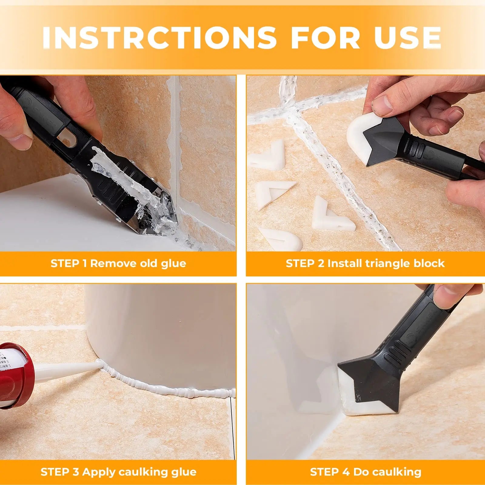 9PCS Caulk Nozzle Applicator Silicone Scraper Sealant Caulking Smooth Remover Tools Kit Floor Caulk Finisher Grout Accessoriess