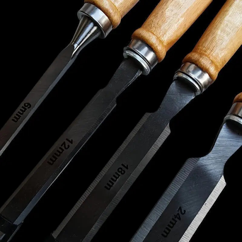 Woodworking Chisel, Flat Chisel, Shovel, Flat Chisel Through The Heart, Wooden Handle Chisel 4-piece Set, Full Set, Flat Shovel,