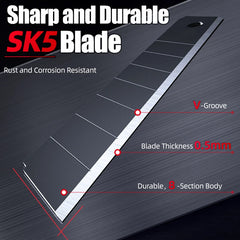 Heavy Duty Utility Knife SK5 Black Blade Box Cutter 18mm Aluminum Alloy Handle Professional Cutting Tool for Paper Cardboard DIY