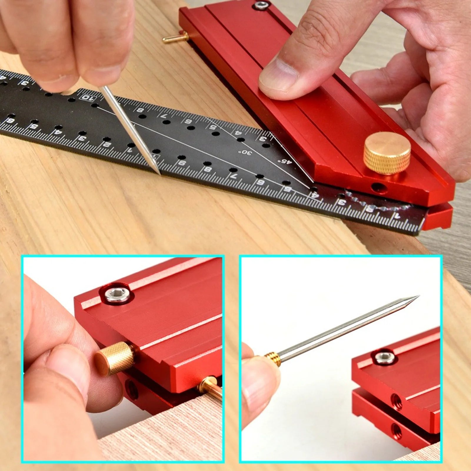 Carpenter Square Ruler Metric 300mm Aluminum Alloy Framing 90 Degree Right Angle Measurement Adjustable Marking Accurate