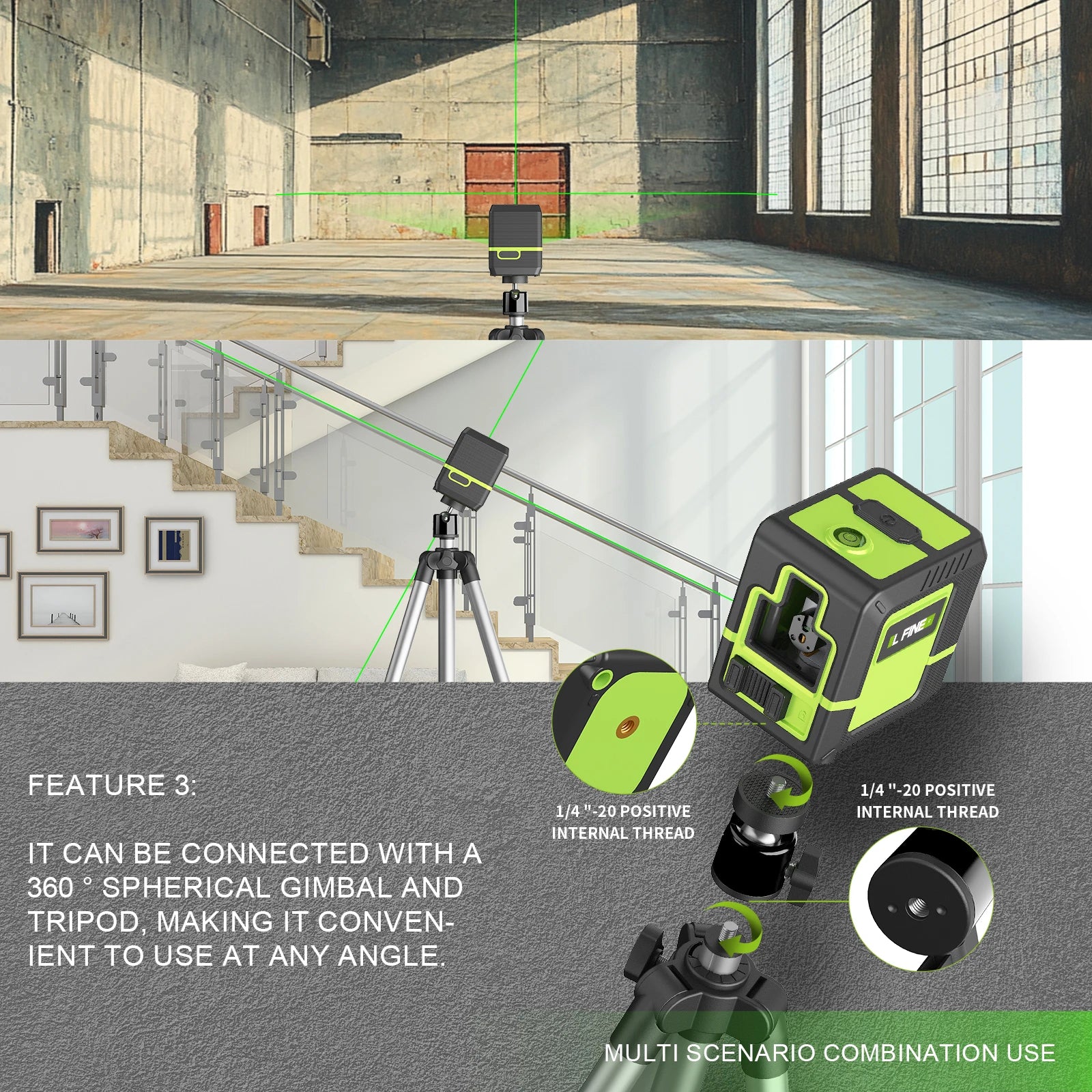Lfine Laser Level 2 Lines Professional Level Laser Horizontal Vertical Nivel Laser automatic 360°Self-Leveling laser level Tools