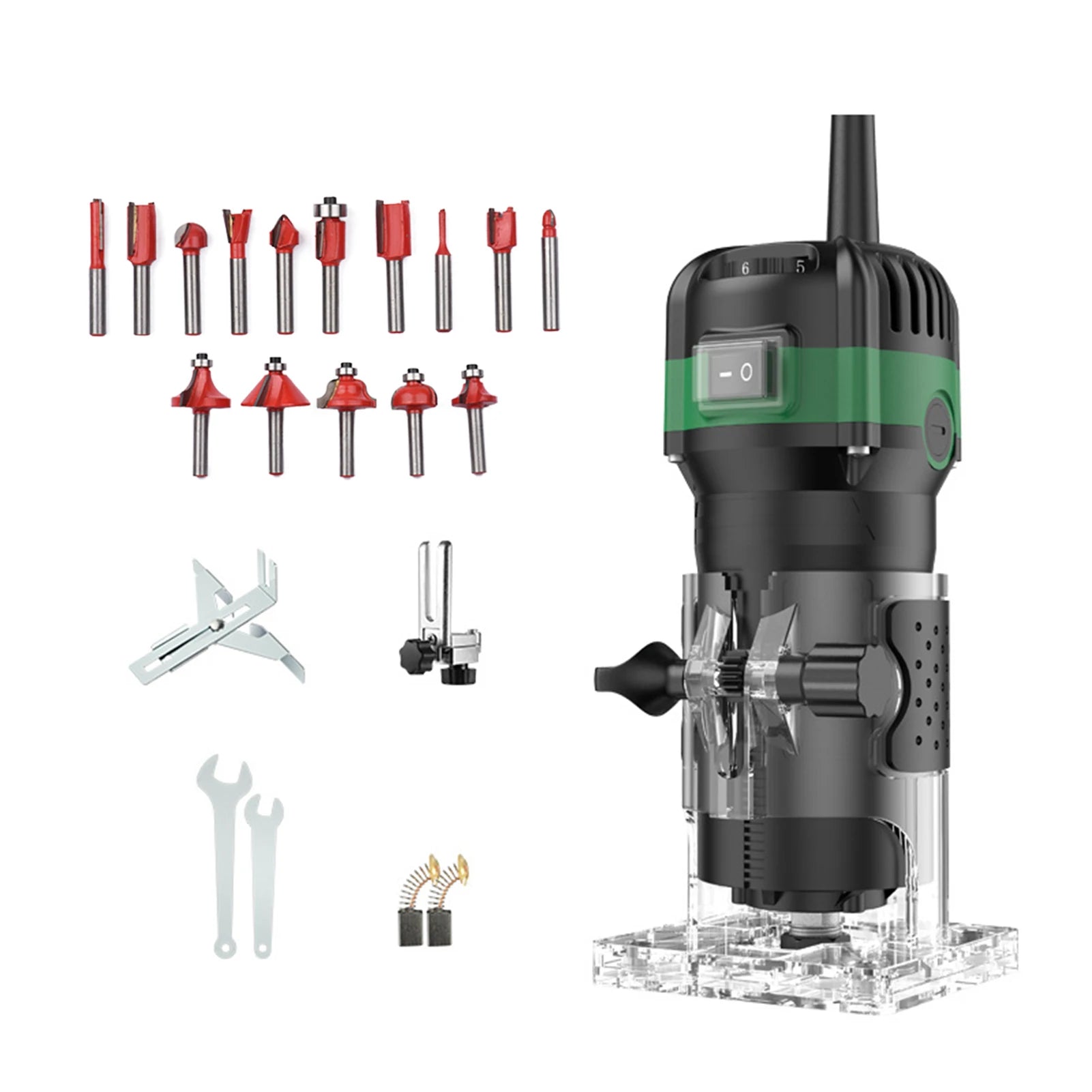 Router Tool 800W Compact Palm Wood Router Tool for Woodworking Electric Hand Trimmer Cutting Palmming Tool with 15Pcs 1/4in Rout
