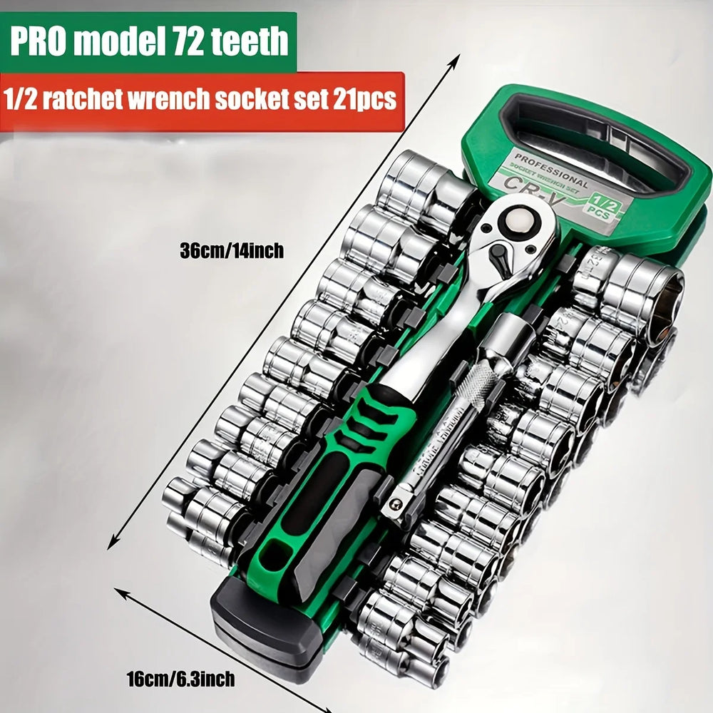72 Tooth 12 Piece Ratchet Wrench Socket Set 1/4 "-3/8" -1/2 "Metric Set Automotive Maintenance and Household Tools Set