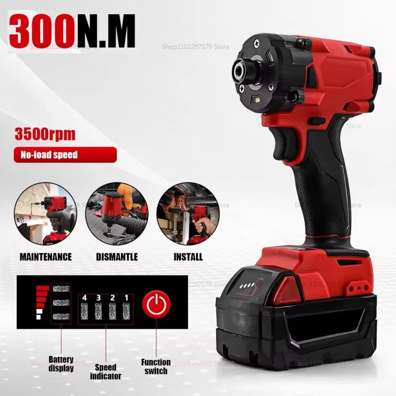 Wireless Brushless Electric Wrench 18V Impact Driver for Truck Car Repair Rechargeable Power Tool No Battery Included