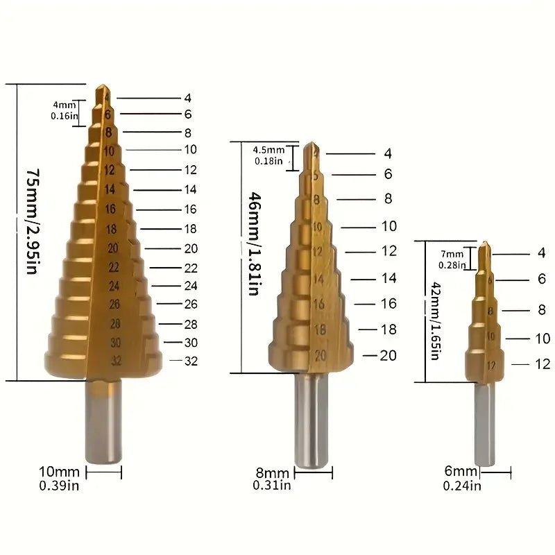 Step Drill Bit Stage Drills for Metal Wood High Speed Stepped Drill Set Power Tools 3-12 4-12 4-20 4-32mm