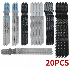 20 Pcs/set Jigsaw Blades T-Shaft HCS Assorted JigSaw Blades for Wood Plastic and Aluminum Fine and Medium Tooth Saw Blades