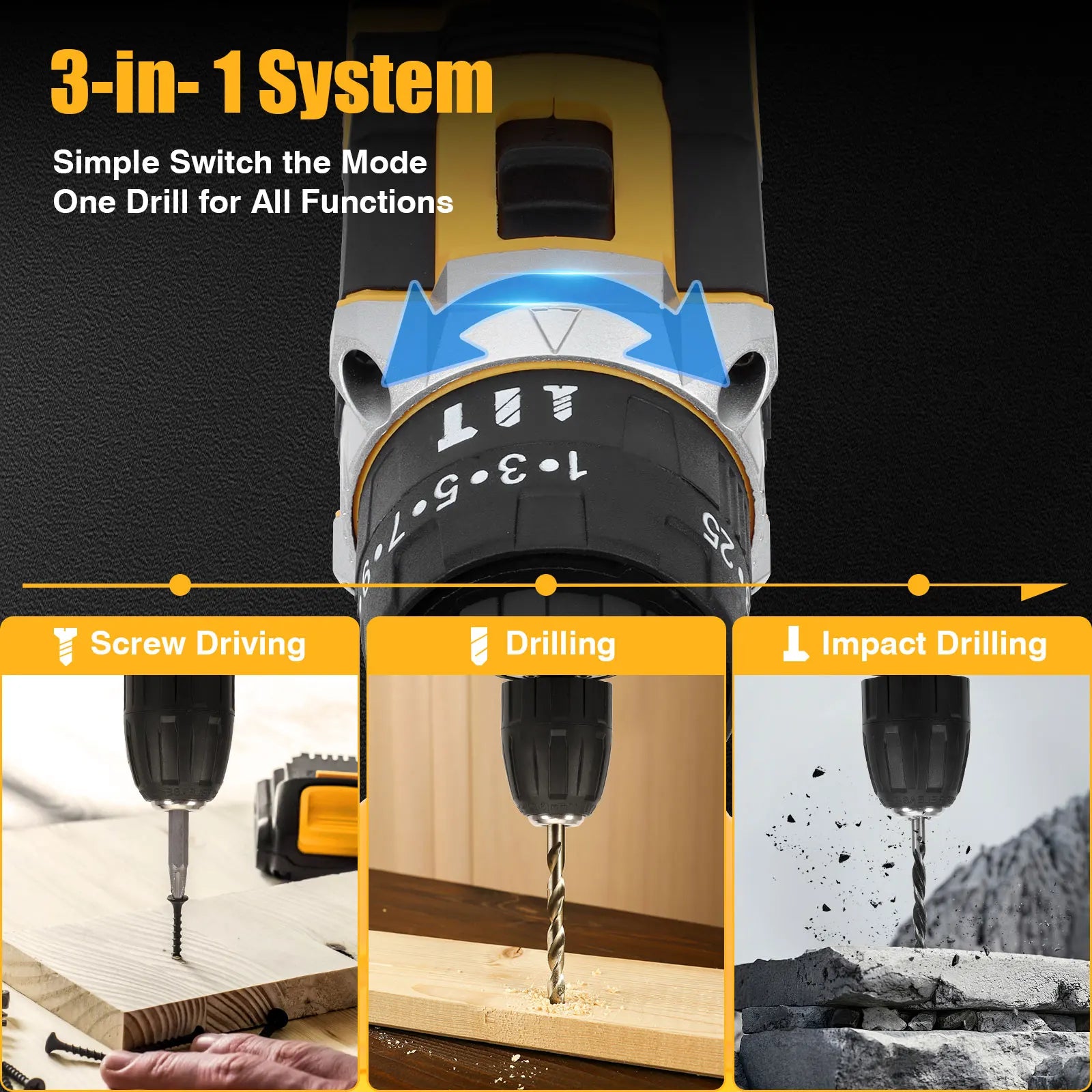 Jemi 12V/21V Cordless Electric Drill Set 45Nm Impact Drill