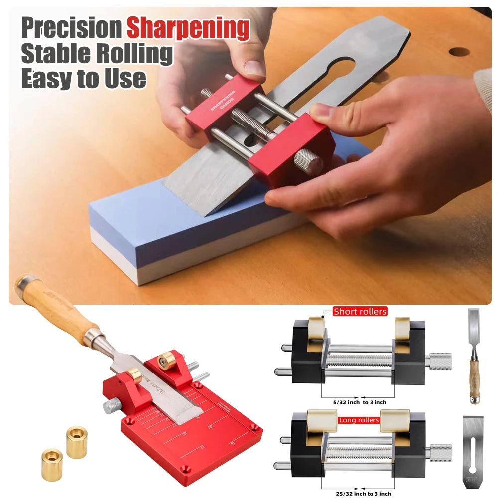 Chisel Plane Blade Sharpening Jig, Adjustable Honing Guide with Brass Rollers for Woodworking Tools