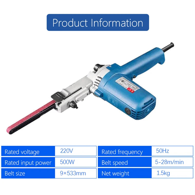 220V 500W Belt Sander Belt Grinder Angle Grinding Machine with 9x533mm Sanding Belts for Wood Metal DIY Polishing Machine