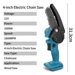 4/6 Inch Chainsaw 1000W Handheld Electric Cutting Tool, Logs for Camping, Yard Cleaning, Woodworking, Suitable  for 21V Battery