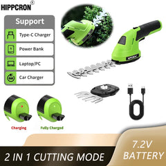 Hippcron 2-in-1 Handheld Electric Hedge Trimmer Small household lawn mower Lightweight Shrub Trimmer Green Garden Bush Trimmer