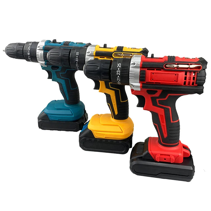 21V cordless impact drill, a cordless handheld lithium-ion drill equipped with a brushless motor and variable speed control