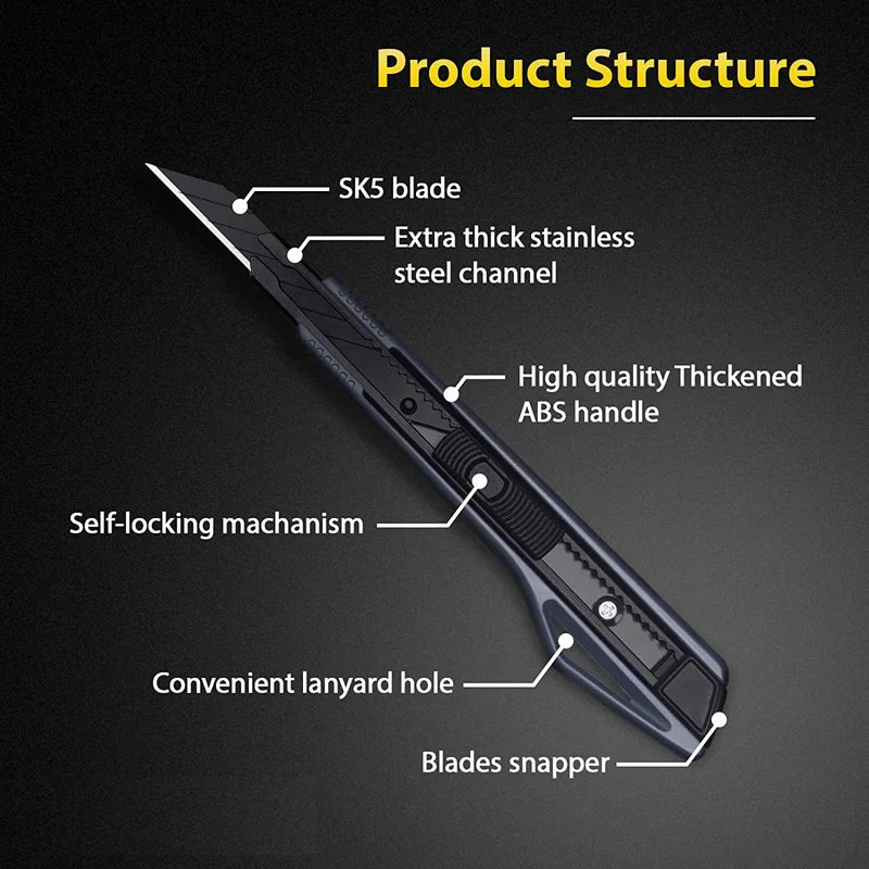 9mm Utility Knife Box Cutter,30 Degree Angle Sharp Precise Carbon Steel Blades Self Locking Cardboard Package Cutting Opener