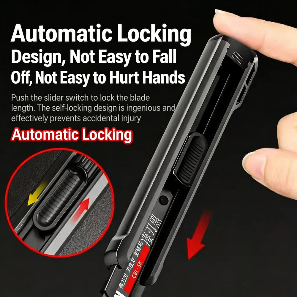 Heavy-Duty Black Blade Utility Knife | Multi-Purpose Cutter for Unboxing & Crafts | Thickened Office & Home Tool
