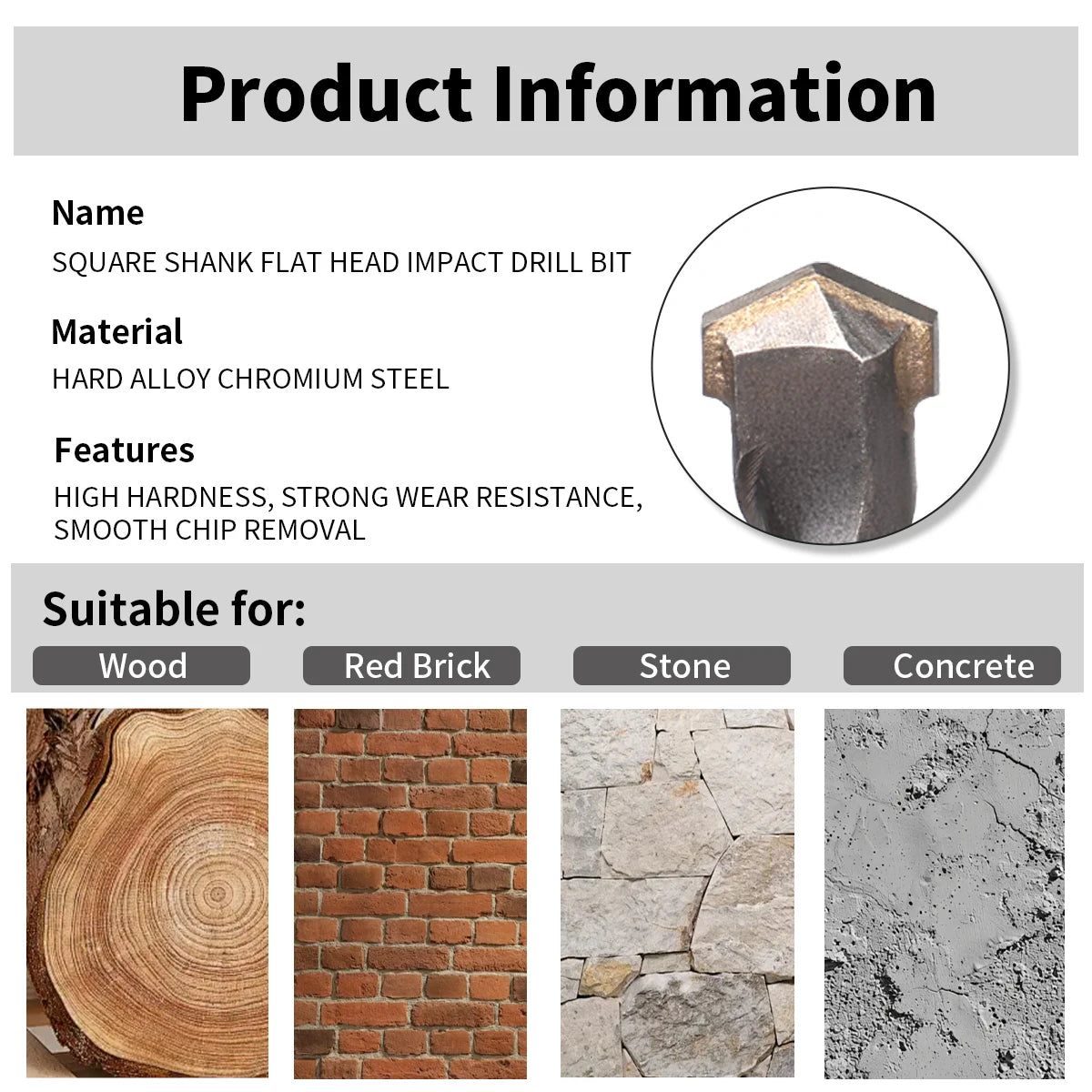 Non-Standard Electric Hammer Drill Bit 150 200mm Concrete Wall Square Handle 5.5/6.5/7.5/8.5/9.5/11/12.5/13/15/16.5/17/19mm